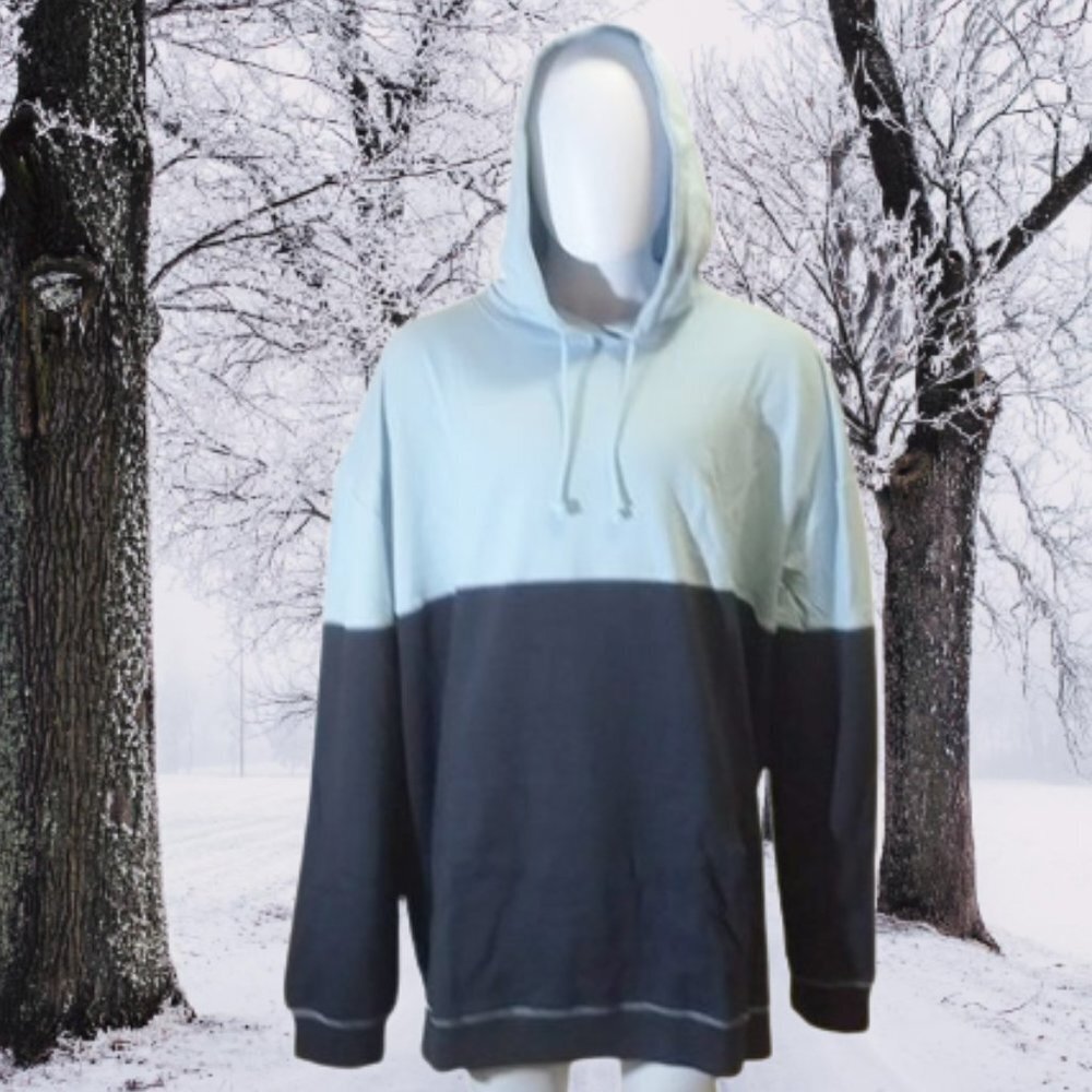 NWT Adult Colorblock Regular Fit Hooded Sweatshirt - Soft Sky [120/126/150]